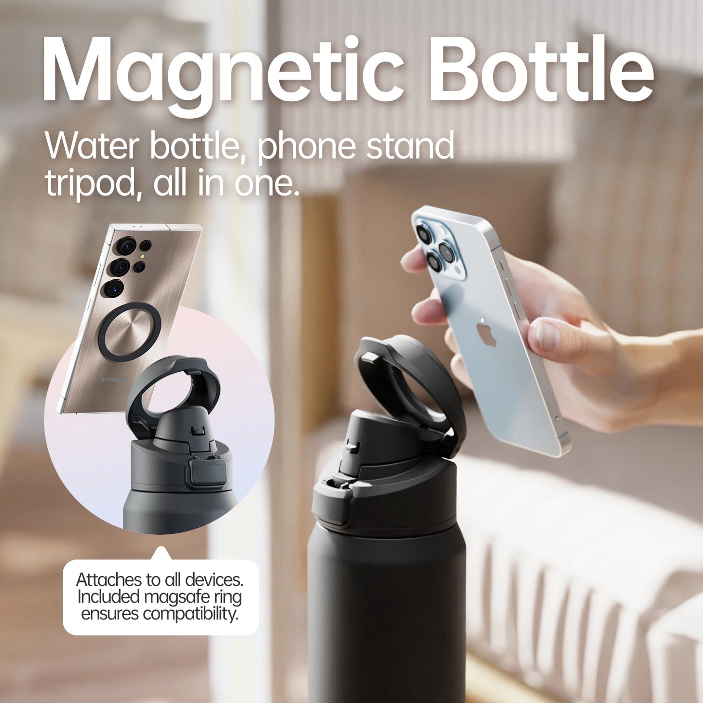 Gourde Isotherme Magnétique 2 en 1 / Support Téléphone